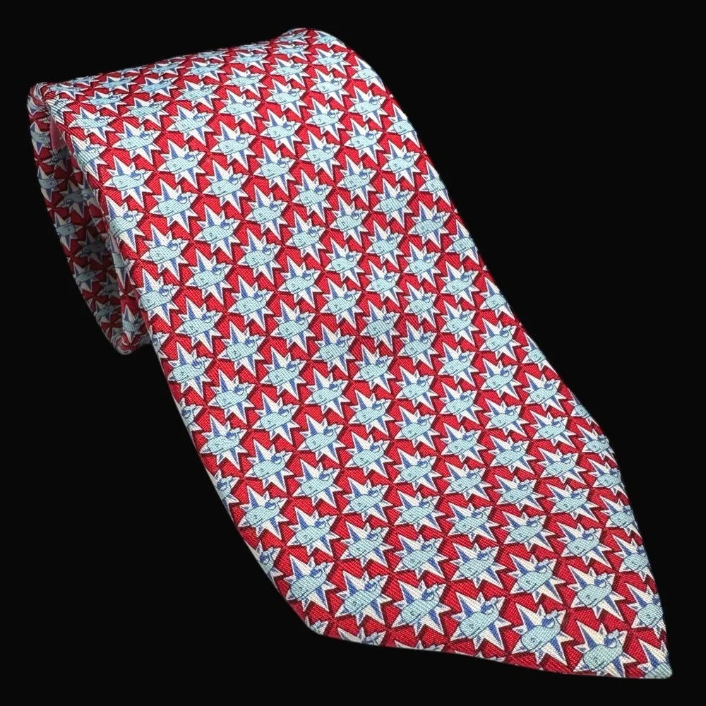 Vineyard Vines Mens Red Blue Whale Star Silk Tie Hand Picked Shep & Ian USA Made